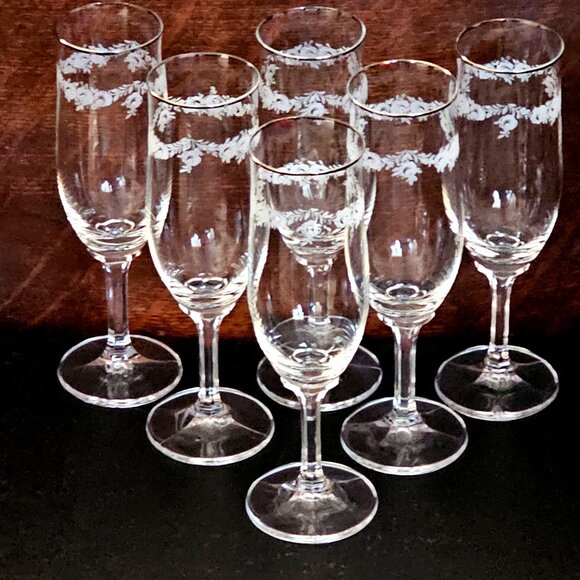 6 Romantic Floral Champagne Flutes Glasses  7.5" Sweetheart Rose Johann Haviland - Picture 3 of 8